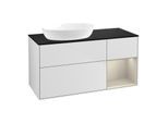 Villeroy und Boch Finion Waschtischunterschrank FA52HHMT 120cm, Abdeckplatte black matt, Regale sand matt lacquer, White matt lacquer