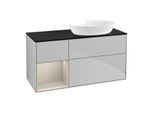 Villeroy und Boch Finion Waschtischunterschrank FA42HHGJ 120cm, Abdeckplatte black matt, Regale sand matt lacquer, Light grey matt