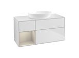 Villeroy und Boch Finion Waschtischunterschrank GA61HHMT 120cm, Abdeckplatte white matt, Emotion, Regale sand matt lacquer, White matt lacquer