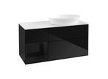 Villeroy und Boch Finion Waschtischunterschrank GA41PHPH 120cm, Abdeckplatte white matt, Emotion, Regale Glossy black lacquer, Glossy Black Lacquer