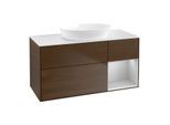 Villeroy und Boch Finion Waschtischunterschrank GA71GJGN 120cm, Abdeckplatte white matt, Emotion, Regale Light grey matt lacquer, Walnut veneer