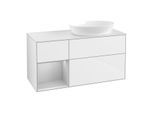 Villeroy und Boch Finion Waschtischunterschrank GA41GJGF 120cm, Abdeckplatte white matt, Emotion, Regale Light grey matt lacquer, Glossy white lacquer
