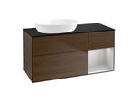 Villeroy und Boch Finion Waschtischunterschrank FA52GJGN 120cm, Abdeckplatte black matt, Regale Light grey matt lacquer, Walnut veneer