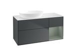 Villeroy und Boch Finion Waschtischunterschrank FA51GMHG 120cm, Abdeckplatte white matt, Regale Olive matt lacquer, Midnight Blue Matt Lacquer