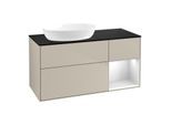 Villeroy und Boch Finion Waschtischunterschrank FA52MTHH 120cm, Abdeckplatte black matt, Regale White matt lacquer, Sand Matt Lacquer