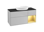 Villeroy und Boch Finion Waschtischunterschrank FA72HFGJ 120cm, Abdeckplatte black matt, Regale Gold matt lacquer, Light grey matt