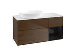Villeroy und Boch Finion Waschtischunterschrank FA51PHGN 120cm, Abdeckplatte white matt, Regale Glossy black lacquer, Walnut veneer