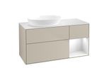 Villeroy und Boch Finion Waschtischunterschrank GA51GFHH 120cm, Abdeckplatte white matt, Emotion, Regale Glossy white lacquer, Sand Matt Lacquer