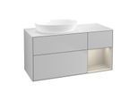 Villeroy und Boch Finion Waschtischunterschrank GA51HHGJ 120cm, Abdeckplatte white matt, Emotion, Regale sand matt lacquer, Light grey matt
