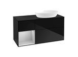 Villeroy und Boch Finion Waschtischunterschrank FA42GJPH 120cm, Abdeckplatte black matt, Regale Light grey matt lacquer, Glossy Black Lacquer