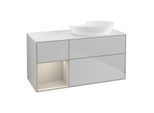 Villeroy und Boch Finion Waschtischunterschrank GA41HHGJ 120cm, Abdeckplatte white matt, Emotion, Regale sand matt lacquer, Light grey matt