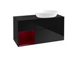 Villeroy und Boch Finion Waschtischunterschrank FA42HBPH 120cm, Abdeckplatte black matt, Regale Peony matt lacquer, Glossy Black Lacquer