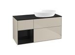 Villeroy und Boch Finion Waschtischunterschrank FA42PHHH 120cm, Abdeckplatte black matt, Regale Glossy black lacquer, Sand Matt Lacquer