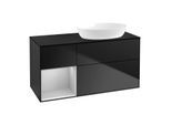 Villeroy und Boch Finion Waschtischunterschrank GA42GJPD 120cm, Abdeckplatte black matt, Emotion, Regale Light grey matt lacquer, Black matt lacquer