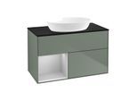 Villeroy und Boch Finion Waschtischunterschrank GA12GJGM 100cm, Abdeckplatte black matt, Emotion, Regale Light grey matt lacquer, Olive Matt Lacquer