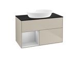 Villeroy und Boch Finion Waschtischunterschrank FA12GJHH 100cm, Abdeckplatte black matt, Regale Light grey matt lacquer, Sand Matt Lacquer