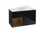 Villeroy und Boch Finion Waschtischunterschrank FA11GNPH 100cm, Abdeckplatte white matt, Regale Walnut Veneer, Glossy Black Lacquer