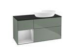 Villeroy und Boch Finion Waschtischunterschrank GA42GJGM 120cm, Abdeckplatte black matt, Emotion, Regale Light grey matt lacquer, Olive Matt Lacquer