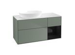 Villeroy und Boch Finion Waschtischunterschrank GA51PHGM 120cm, Abdeckplatte white matt, Emotion, Regale Glossy black lacquer, Olive Matt Lacquer