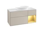 Villeroy und Boch Finion Waschtischunterschrank FA71HFHH 120cm, Abdeckplatte white matt, Regale Gold matt lacquer, Sand Matt Lacquer