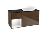 Villeroy und Boch Finion Waschtischunterschrank GA42GFGN 120cm, Abdeckplatte black matt, Emotion, Regale Glossy white lacquer, Walnut veneer