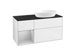 Villeroy und Boch Finion Waschtischunterschrank FA42GJGF 120cm, Abdeckplatte black matt, Regale Light grey matt lacquer, Glossy white lacquer