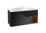 Villeroy und Boch Finion Waschtischunterschrank FA51GNPD 120cm, Abdeckplatte white matt, Regale Walnut Veneer, Black matt lacquer