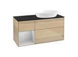 Villeroy und Boch Finion Waschtischunterschrank FA42GJPC 120cm, Abdeckplatte black matt, Regale Light grey matt lacquer, Oak Veneer