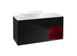 Villeroy und Boch Finion Waschtischunterschrank FA51HBPH 120cm, Abdeckplatte white matt, Regale Peony matt lacquer, Glossy Black Lacquer
