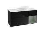 Villeroy und Boch Finion Waschtischunterschrank GA71GMPH 120cm, Abdeckplatte white matt, Emotion, Regale Olive matt lacquer, Glossy Black Lacquer