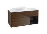 Villeroy und Boch Finion Waschtischunterschrank GA51PHGN 120cm, Abdeckplatte white matt, Emotion, Regale Glossy black lacquer, Walnut veneer