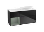 Villeroy und Boch Finion Waschtischunterschrank GA41GMPD 120cm, Abdeckplatte white matt, Emotion, Regale Olive matt lacquer, Black matt lacquer