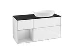Villeroy und Boch Finion Waschtischunterschrank GA42GJGF 120cm, Abdeckplatte black matt, Emotion, Regale Light grey matt lacquer, Glossy white lacquer