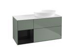 Villeroy und Boch Finion Waschtischunterschrank FA41PHGM 120cm, Abdeckplatte white matt, Regale Glossy black lacquer, Olive Matt Lacquer
