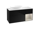 Villeroy und Boch Finion Waschtischunterschrank GA51HHPH 120cm, Abdeckplatte white matt, Emotion, Regale sand matt lacquer, Glossy Black Lacquer