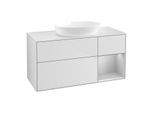 Villeroy und Boch Finion Waschtischunterschrank GA71GJMT 120cm, Abdeckplatte white matt, Emotion, Regale Light grey matt lacquer, White matt lacquer