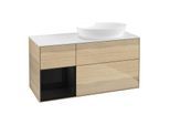 Villeroy und Boch Finion Waschtischunterschrank FA41PHPC 120cm, Abdeckplatte white matt, Regale Glossy black lacquer, Oak Veneer