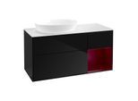 Villeroy und Boch Finion Waschtischunterschrank GA51HBPH 120cm, Abdeckplatte white matt, Emotion, Regale Peony matt lacquer, Glossy Black Lacquer