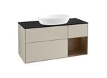 Villeroy und Boch Finion Waschtischunterschrank FA72GNHH 120cm, Abdeckplatte black matt, Regale Walnut Veneer, Sand Matt Lacquer