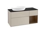 Villeroy und Boch Finion Waschtischunterschrank FA52GNHH 120cm, Abdeckplatte black matt, Regale Walnut Veneer, Sand Matt Lacquer