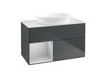 Villeroy und Boch Finion Waschtischunterschrank FA11GJHG 100cm, Abdeckplatte white matt, Regale Light grey matt lacquer, Midnight Blue Matt Lacquer
