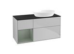 Villeroy und Boch Finion Waschtischunterschrank GA42GMGJ 120cm, Abdeckplatte black matt, Emotion, Regale Olive matt lacquer, Light grey matt