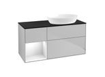 Villeroy und Boch Finion Waschtischunterschrank GA42GFGJ 120cm, Abdeckplatte black matt, Emotion, Regale Glossy white lacquer, Light grey matt
