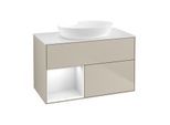 Villeroy und Boch Finion Waschtischunterschrank FA11GFHH 100cm, Abdeckplatte white matt, Regale Glossy white lacquer, Sand Matt Lacquer
