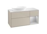 Villeroy und Boch Finion Waschtischunterschrank FA51GJHH 120cm, Abdeckplatte white matt, Regale Light grey matt lacquer, Sand Matt Lacquer