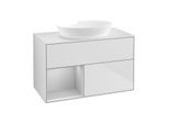 Villeroy und Boch Finion Waschtischunterschrank FA11GJMT 100cm, Abdeckplatte white matt, Regale Light grey matt lacquer, White matt lacquer