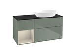 Villeroy und Boch Finion Waschtischunterschrank FA42HHGM 120cm, Abdeckplatte black matt, Regale sand matt lacquer, Olive Matt Lacquer