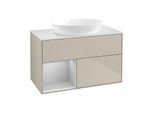 Villeroy und Boch Finion Waschtischunterschrank FA11GJHH 100cm, Abdeckplatte white matt, Regale Light grey matt lacquer, Sand Matt Lacquer