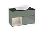Villeroy und Boch Finion Waschtischunterschrank FA12HHGM 100cm, Abdeckplatte black matt, Regale sand matt lacquer, Olive Matt Lacquer