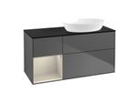 Villeroy und Boch Finion Waschtischunterschrank FA42HHGK 120cm, Abdeckplatte black matt, Regale sand matt lacquer, Anthracite matt